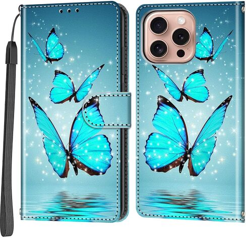 حافظة محفظة لهاتف iPhone 16 Pro، [مسند] حامل 3 بطاقات [غلاف داخلي من مادة TPU مقاوم للصدمات]، غطاء قلاب واقٍ مغناطيسي من جلد البولي يوريثان مقاس 6.3 بوصات، زهرة سوداء in Kuwait