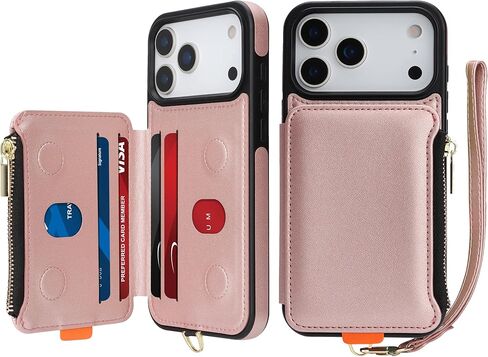 حافظة محفظة GUERNICA لهاتف iPhone 17 Pro Max مع حامل بطاقة، حافظة جلدية PU مانعة لموجات الراديو للرجال والنساء، فتحة لبطاقة الائتمان بسحاب لحزام المعصم لهاتف Apple 17 Pro Max 6.9 بوصة، ذهبي وردي in Kuwait
