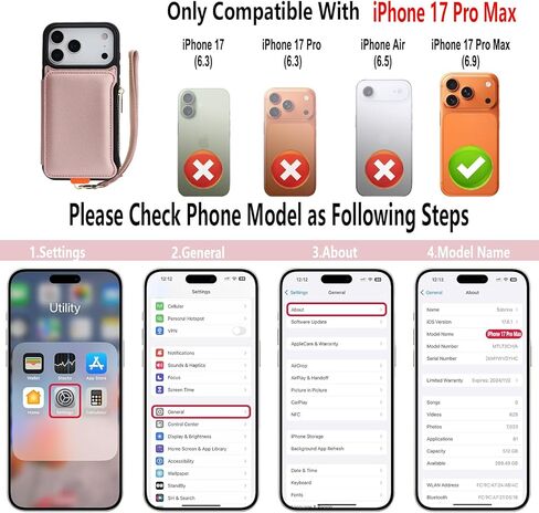 حافظة محفظة GUERNICA لهاتف iPhone 17 Pro Max مع حامل بطاقة، حافظة جلدية PU مانعة لموجات الراديو للرجال والنساء، فتحة لبطاقة الائتمان بسحاب لحزام المعصم لهاتف Apple 17 Pro Max 6.9 بوصة، ذهبي وردي in Kuwait
