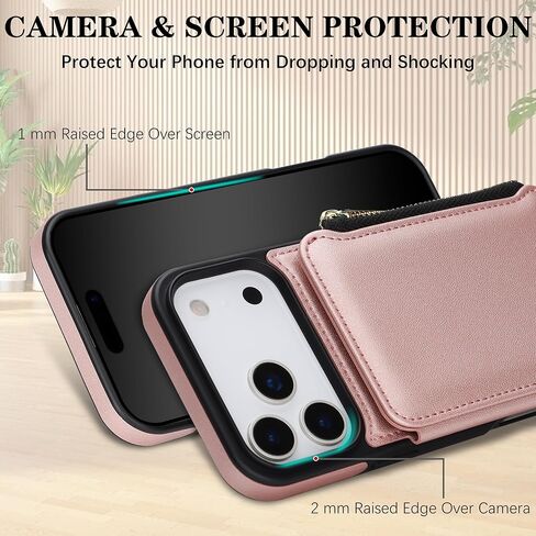 حافظة محفظة GUERNICA لهاتف iPhone 17 Pro Max مع حامل بطاقة، حافظة جلدية PU مانعة لموجات الراديو للرجال والنساء، فتحة لبطاقة الائتمان بسحاب لحزام المعصم لهاتف Apple 17 Pro Max 6.9 بوصة، ذهبي وردي in Kuwait