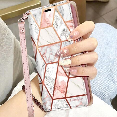 حافظة محفظة لهاتف iPhone 12 Pro Max للنساء والفتيات [مع حامل بطاقات] رخام ذهبي وردي من جلد البولي يوريثان قابل للفصل بحزام معصم كامل الجسم نحيف مقاوم للصدمات جراب هاتف قابل للطي لهاتف iPhone 12 Pro Max، 6.7 بوصة، 2020 in Saudi Arabia