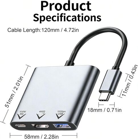 VBESTLIFE USB C to HDMI Adapter, Type C Hub Converter to 4K HDMI Output, USB 3.2 Port & 100W PD Fasting Charging Port, 3 in 1 for Phone Tablet Laptop in Saudi Arabia