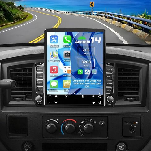 راديو ستيريو للسيارة Android 14 Double Din لسيارة Dodge Ram 1500 2500 3500 2006-2008، 9.7 بوصة راديو سيارة بشاشة تعمل باللمس مع Carplay لاسلكي Android Auto GPS WiFi Bluetooth RDS SWC كاميرا احتياطية in Saudi Arabia