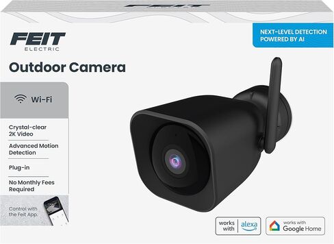 Feit Electric Plug-in Outdoor Security Camera, 2K HD, Advance Motion Detection, 2.4GHz Wi-Fi, 30ft. Night Vision, 2-Way Audio, Micro SD Card Storage, AI-Powered Smart Alerts, Always-On Wired Power in Saudi Arabia