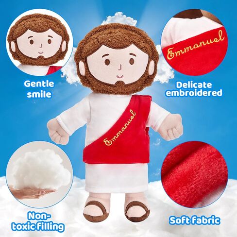 دمية يسوع القطيفة مقاس 13 بوصة للأطفال، دمية يسوع المحشوة من القطيفة للكنيسة، المعمودية، حشوات التخزين، أزرق in Kuwait