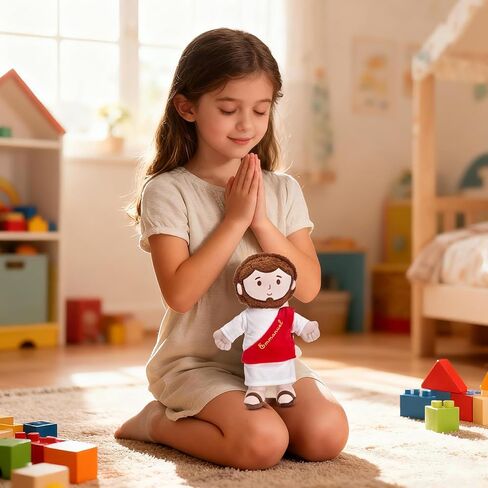 دمية يسوع القطيفة مقاس 13 بوصة للأطفال، دمية يسوع المحشوة من القطيفة للكنيسة، المعمودية، حشوات التخزين، أزرق in Kuwait