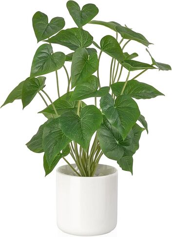 Mkono Fake Plants in Ceramic Pot, 11" Potted Artificial Plants for Home Decor Indoor Faux Green Leaf Plant with Modern White Planter for Desk Shelf Office Room Decoration (Pothos) in Kuwait