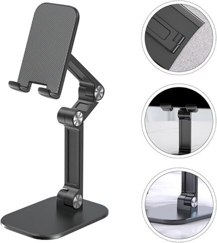 حامل للهاتف المحمول والكمبيوتر اللوحي قابل للتعديل وقابل للطي مع تصميم تلسكوبي للاستخدام المكتبي والسفر، متوافق مع Ipad والهواتف الذكية، أسود in Kuwait