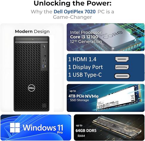 كمبيوتر مكتبي Dell OptiPlex، كمبيوتر برجي Dekstop 7020، معالج Intel رباعي النواة من الجيل الثاني عشر (Beats Core i7-9700)، ذاكرة الوصول العشوائي DDR5 سعة 16 جيجابايت، 1 تيرابايت PCIe SSD، DVDDRW، محول WiFi، RJ-45، كيلو بايت وماوس، Windows 11 Pro (متجدد) in Saudi Arabia