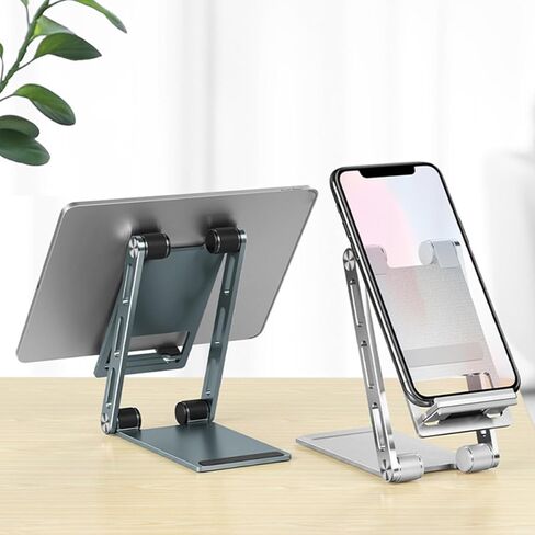 Kisangel Aluminum Alloy Folding Desktop Phone Stand and Tablet Holder Adjustable Mobile Phone Bracket for Office Use Silver in Saudi Arabia