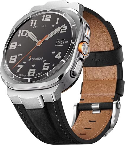 Suitisbest Genuine Leather Band Compatible with Samsung Galaxy Watch Ultra Bands 47mm for 2025 2024, No Gap Designer Rugged Strap with Metal Connectors for Men, Ideal Birthday Gift for Him in Saudi Arabia