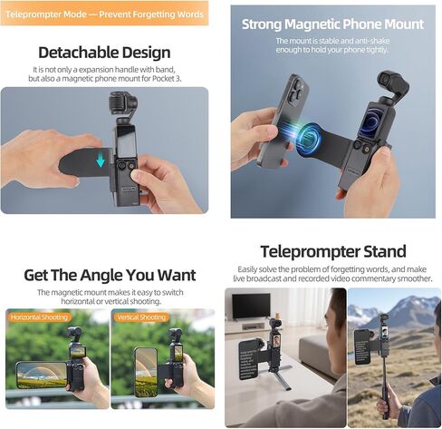 حامل هاتف مغناطيسي لجيب DJI Osmo 3، حامل للهاتف الخلوي قابل للفصل لملحقات إضاءة الميكروفون DJI Osmo Pocket 3، مع حزام معصم in Saudi Arabia