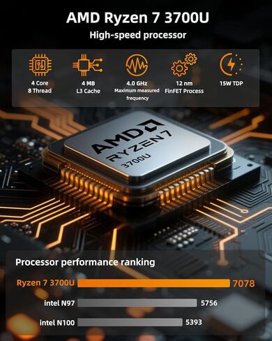 جهاز كمبيوتر صغير AMD Ryzen 7 3700U، ذاكرة وصول عشوائي 16 جيجابايت وذاكرة وصول عشوائي 512 جيجابايت SSD، كمبيوتر مكتبي صغير مع HDMI مزدوج 4K@60 هرتز، Wi-Fi 6/BT 5.2 للمنزل/الأعمال/المكتب/الألعاب in Kuwait
