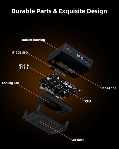 جهاز كمبيوتر صغير AMD Ryzen 7 3700U، ذاكرة وصول عشوائي 16 جيجابايت وذاكرة وصول عشوائي 512 جيجابايت SSD، كمبيوتر مكتبي صغير مع HDMI مزدوج 4K@60 هرتز، Wi-Fi 6/BT 5.2 للمنزل/الأعمال/المكتب/الألعاب in Kuwait