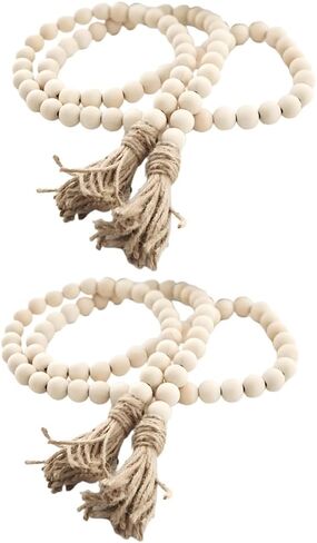 58in Farmhouse Beads Wood Bead Garland with Tassels, Rustic Farmhouse Decor for Farmhouse Tiered Tray Farmhouse Wall Decor (Black, 58in/1Pcs) in Kuwait