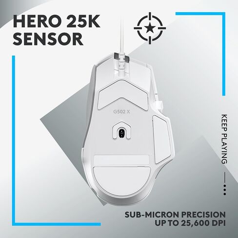 ماوس الألعاب السلكي من لوجيتك G502X - LIGHTFORCE Hybrid Optical - مستشعر الألعاب الأساسي الميكانيكي Hero 25K للكمبيوتر الشخصي/macOS/Windows - أبيض in Kuwait