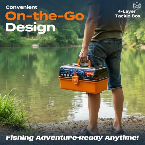 Large 4-Tray Tackle Box Organizer with Tackle Included, Large Portable Fishing Kit 557Pcs Pliers, Fish Gripper, Hook Remover, Lures, Freshwater Saltwater Bass Accessories Gifts for Men, Kids in Saudi Arabia