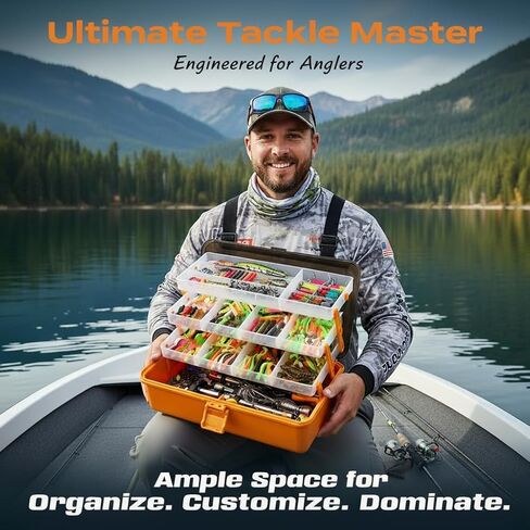 Large 4-Tray Tackle Box Organizer with Tackle Included, Large Portable Fishing Kit 557Pcs Pliers, Fish Gripper, Hook Remover, Lures, Freshwater Saltwater Bass Accessories Gifts for Men, Kids in Saudi Arabia
