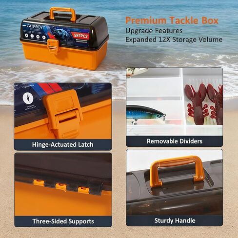 Large 4-Tray Tackle Box Organizer with Tackle Included, Large Portable Fishing Kit 557Pcs Pliers, Fish Gripper, Hook Remover, Lures, Freshwater Saltwater Bass Accessories Gifts for Men, Kids in Saudi Arabia
