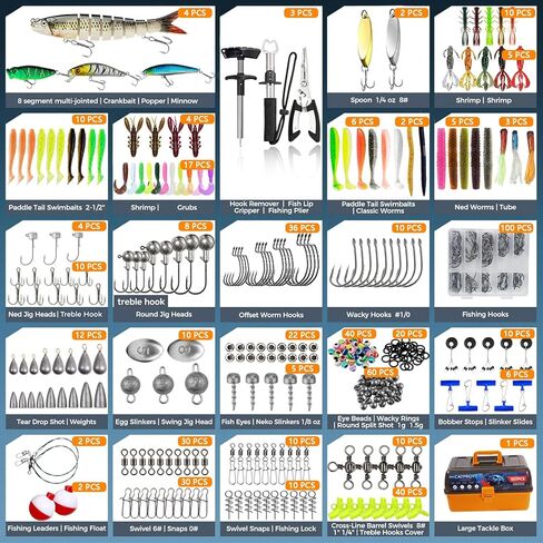 Large 4-Tray Tackle Box Organizer with Tackle Included, Large Portable Fishing Kit 557Pcs Pliers, Fish Gripper, Hook Remover, Lures, Freshwater Saltwater Bass Accessories Gifts for Men, Kids in Saudi Arabia