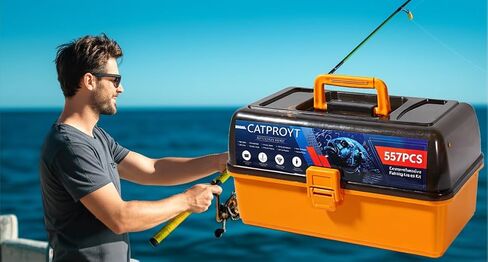 Large 4-Tray Tackle Box Organizer with Tackle Included, Large Portable Fishing Kit 557Pcs Pliers, Fish Gripper, Hook Remover, Lures, Freshwater Saltwater Bass Accessories Gifts for Men, Kids in Saudi Arabia