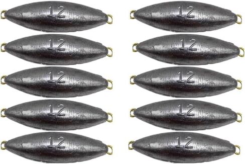 Generic Torpedo Fishing Sinkers 12oz - 10 Pieces (Lead, Fishing Weight, Double Ring Good for Salt and Fresh Water), Grey in Saudi Arabia