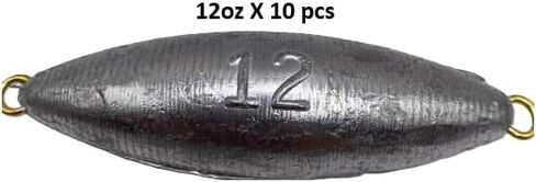 Generic Torpedo Fishing Sinkers 12oz - 10 Pieces (Lead, Fishing Weight, Double Ring Good for Salt and Fresh Water), Grey in Saudi Arabia