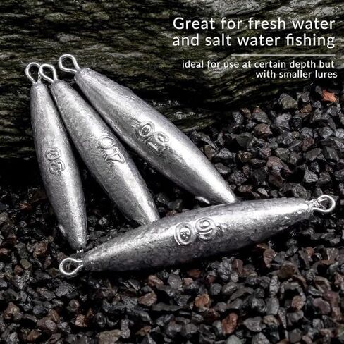 Generic Torpedo Fishing Sinkers 12oz - 10 Pieces (Lead, Fishing Weight, Double Ring Good for Salt and Fresh Water), Grey in Saudi Arabia