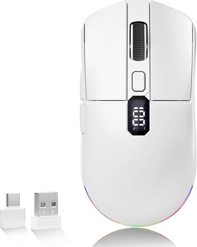 Uciefy ماوس بلوتوث لاسلكي، ثلاثي الوضع (2.4G+BT5.0+BT5.1) ماوس بلوتوث LED، USB C قابل لإعادة الشحن مع شاشة LED، 2400 نقطة في البوصة فأرة كمبيوتر لأجهزة الكمبيوتر المحمول/الكمبيوتر الشخصي/Mac/iPad- أسود in Kuwait