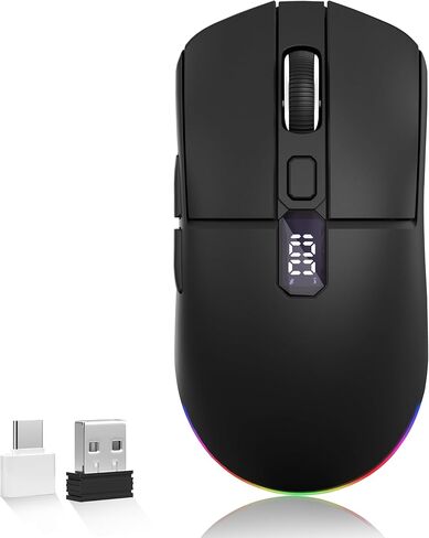 Uciefy ماوس بلوتوث لاسلكي، ثلاثي الوضع (2.4G+BT5.0+BT5.1) ماوس بلوتوث LED، USB C قابل لإعادة الشحن مع شاشة LED، 2400 نقطة في البوصة فأرة كمبيوتر لأجهزة الكمبيوتر المحمول/الكمبيوتر الشخصي/Mac/iPad- أسود in Kuwait