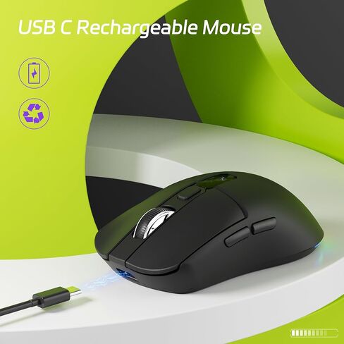Uciefy ماوس بلوتوث لاسلكي، ثلاثي الوضع (2.4G+BT5.0+BT5.1) ماوس بلوتوث LED، USB C قابل لإعادة الشحن مع شاشة LED، 2400 نقطة في البوصة فأرة كمبيوتر لأجهزة الكمبيوتر المحمول/الكمبيوتر الشخصي/Mac/iPad- أسود in Kuwait