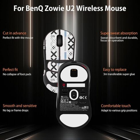 Mouse Grip Tape Full Coverage for BenQ Zowie U2, Self-Adhesive Sweat-Resistant Professional Mice Upgrade Kit,Mouse Feet Skates(Foot pad + White Mouse Grip Tape) in Saudi Arabia