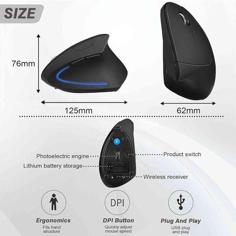 UrbanX Best Wireless Ergonomic Mouse Bluetooth & 2.4GHz, Tunnel Design for Ideapad 1 15.6" Laptop, Right Hand Comfort, Large Vertical Structure in Saudi Arabia