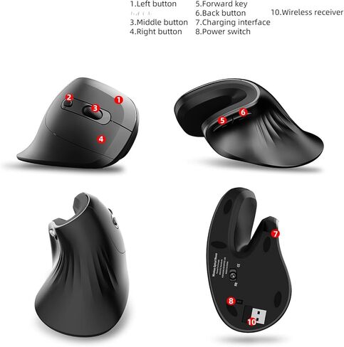 Brrnoo Vertical Mouse, Mouse Ergonomic Mouse Carpal Tunnel Mouse with Clicking Experience T27 Wired Version Ergonomic Design for Laptop Desktop PC (Rechargeable) in Kuwait
