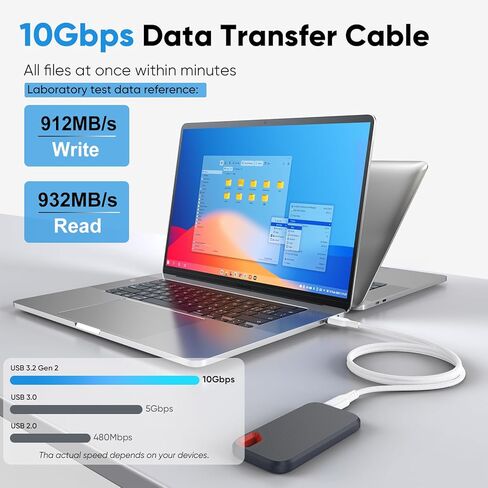 كابل بيانات USB A إلى USB C بطول 6 أقدام و10 جيجابت في الثانية USB 3.2 نقل بيانات عالي السرعة + 3A شحن سريع USB-A إلى سلك أبيض مجدول من النوع C لأجهزة SSD المحمولة iPhone 17/16/15 Galaxy S25/24 iPad إلى الكمبيوتر المحمول in Kuwait