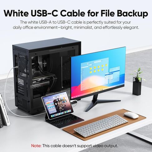 كابل بيانات USB A إلى USB C بطول 6 أقدام و10 جيجابت في الثانية USB 3.2 نقل بيانات عالي السرعة + 3A شحن سريع USB-A إلى سلك أبيض مجدول من النوع C لأجهزة SSD المحمولة iPhone 17/16/15 Galaxy S25/24 iPad إلى الكمبيوتر المحمول in Kuwait