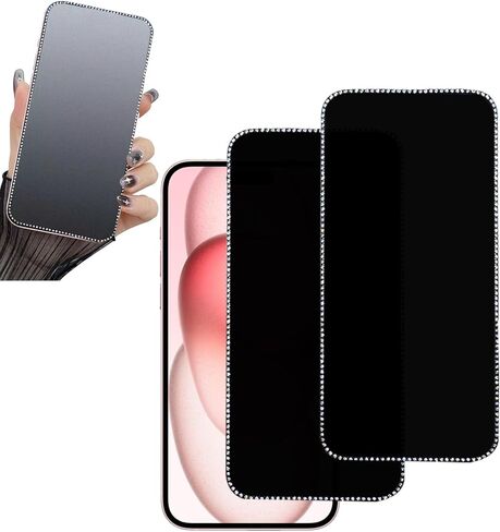 2PCS Glitter Privacy Matte Screen Protector Suit for iPhone 16 Plus/iPhone 15 Plus/iPhone 14 Pro Max 6.7 inch, Diamond Anti-Spy Bling Shiny Sparkling Tempered Glass in Saudi Arabia