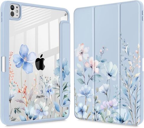 حافظة May Chen لجهاز iPad Pro مقاس 11 بوصة M5/M4 2025/2024 (الجيل السادس/الخامس)، غطاء خلفي شفاف ومطبوع وغطاء تابلت نحيف مقاوم للصدمات، استيقاظ/نوم تلقائي، أقواس وردية in Saudi Arabia