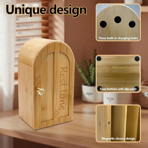 Phone Box for Family Time, Bamboo Wood Phone Box with Charging Holes, 3 Sections Hold 6 Phones, Phone Self-Discipline to Help Kids,Students, Adults Focus Back in Saudi Arabia