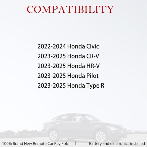 MechanMagic Smart Key Fob استبدال جهاز التحكم عن بعد يناسب Honda Civic CR-V HR-V Pilot Type R 2022 2023 2024 2025 KR5TP-4 دخول بدون مفتاح التحكم عن بعد دفع البداية 4 أزرار 72147-T43-A01 in Kuwait