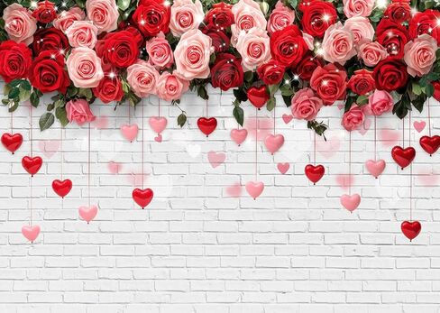 LTLYH 7x5ft خلفية زهرة الورد الرومانسية خلفية جدار من الطوب الأبيض لعيد الحب، الزفاف، الذكرى السنوية، الخطوبة، دش الزفاف الأزواج التقاط الصور ديكور الحفلات in Kuwait