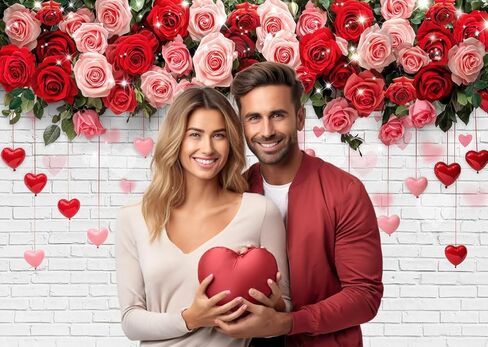 LTLYH 7x5ft خلفية زهرة الورد الرومانسية خلفية جدار من الطوب الأبيض لعيد الحب، الزفاف، الذكرى السنوية، الخطوبة، دش الزفاف الأزواج التقاط الصور ديكور الحفلات in Kuwait