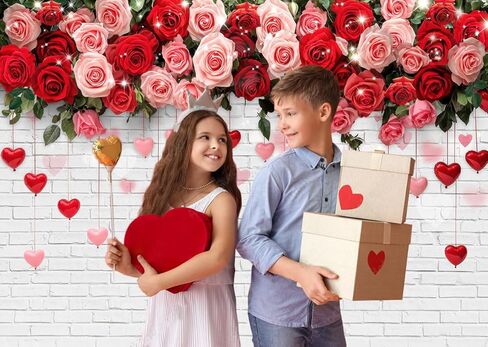 LTLYH 7x5ft خلفية زهرة الورد الرومانسية خلفية جدار من الطوب الأبيض لعيد الحب، الزفاف، الذكرى السنوية، الخطوبة، دش الزفاف الأزواج التقاط الصور ديكور الحفلات in Kuwait