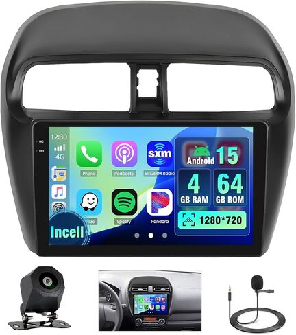 4+64GB for Mitsubishi Mirage 2012 2013 2014 2015 2016 Car Stereo Radio Android 15, Wireless Carplay Andorid auto 9 inch INCELL Touchscreen Stereo Upgrade GPS WiFi Bluetooth FM/RDS EQ-32 Backup Camera in Saudi Arabia