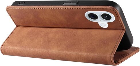 Flip Wallet Case for iPhone 16 Plus, Leather Magnetic Folio Cover with Card Holder, Kickstand - TPU Shockproof Durable Protective iPhone 16 Plus Case Brown in Saudi Arabia