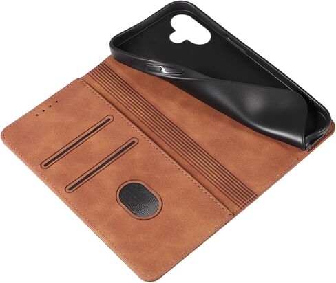 Flip Wallet Case for iPhone 16 Plus, Leather Magnetic Folio Cover with Card Holder, Kickstand - TPU Shockproof Durable Protective iPhone 16 Plus Case Brown in Saudi Arabia