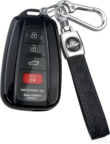 for Toyota Key Fob Cover with Leather Keychain,Premium TPU Wrap-Around Remote Case Compatible with Toyota Avalon Highlander Corolla RAV4 C-HR Camry 86/GT86 (Black) in Kuwait