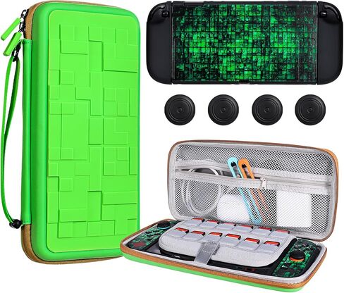 DLseego Storage Carrying Case for Nintendo Switch 2 Accessories Set, 10 Game Card Slots Protective,1 Soft TPU Black Case, 4 Thumb Grips, Protectors-Shockproof & Scratch-Resistant - Green in Saudi Arabia