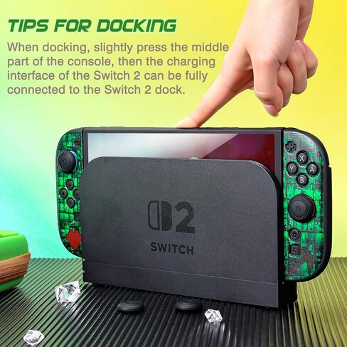 DLseego Storage Carrying Case for Nintendo Switch 2 Accessories Set, 10 Game Card Slots Protective,1 Soft TPU Black Case, 4 Thumb Grips, Protectors-Shockproof & Scratch-Resistant - Green in Saudi Arabia