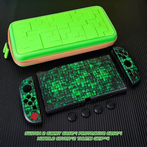 DLseego Storage Carrying Case for Nintendo Switch 2 Accessories Set, 10 Game Card Slots Protective,1 Soft TPU Black Case, 4 Thumb Grips, Protectors-Shockproof & Scratch-Resistant - Green in Saudi Arabia